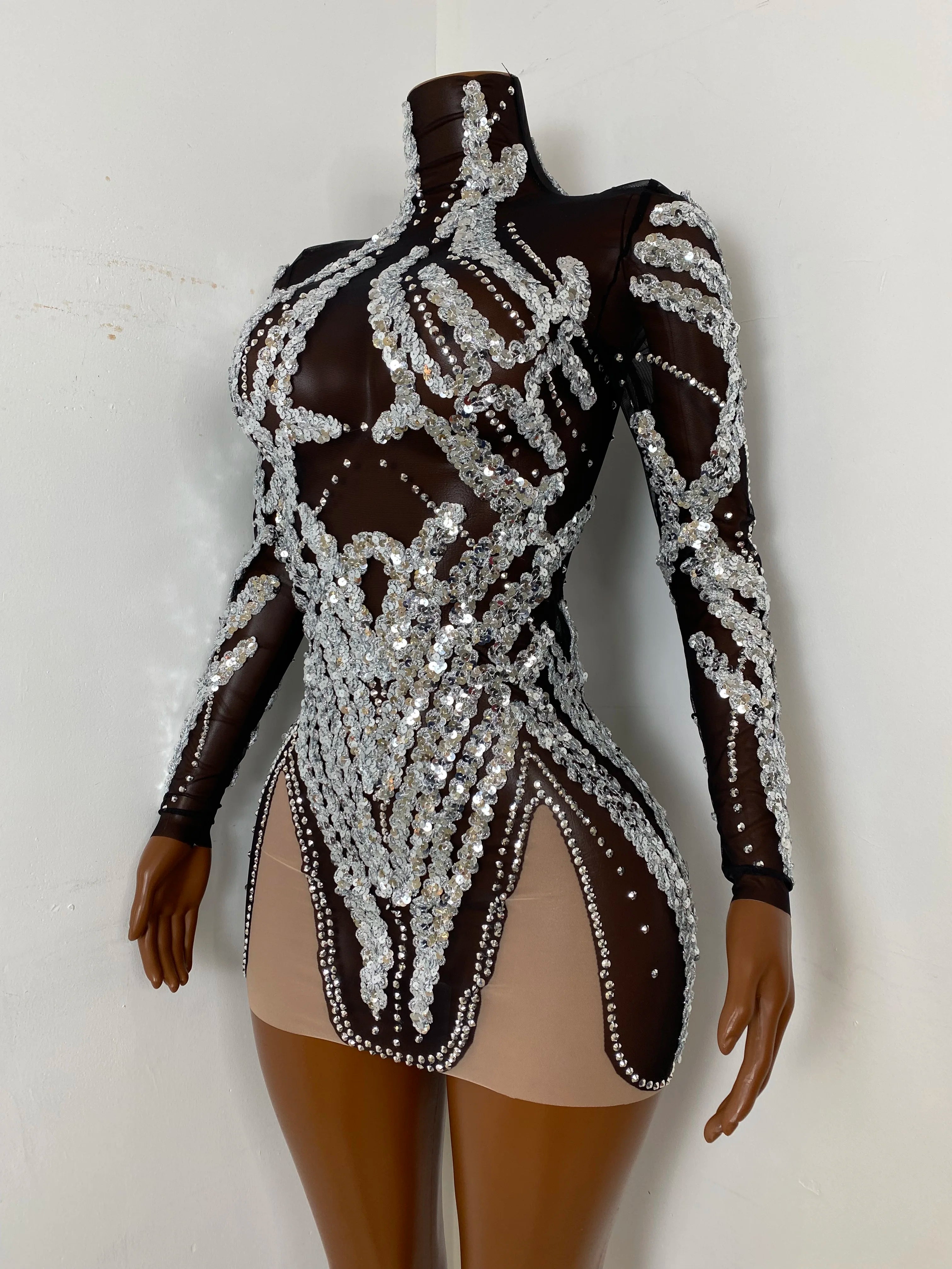 Black Rhinestone Strap Bodycon Dress