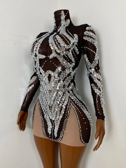 Black Rhinestone Strap Bodycon Dress