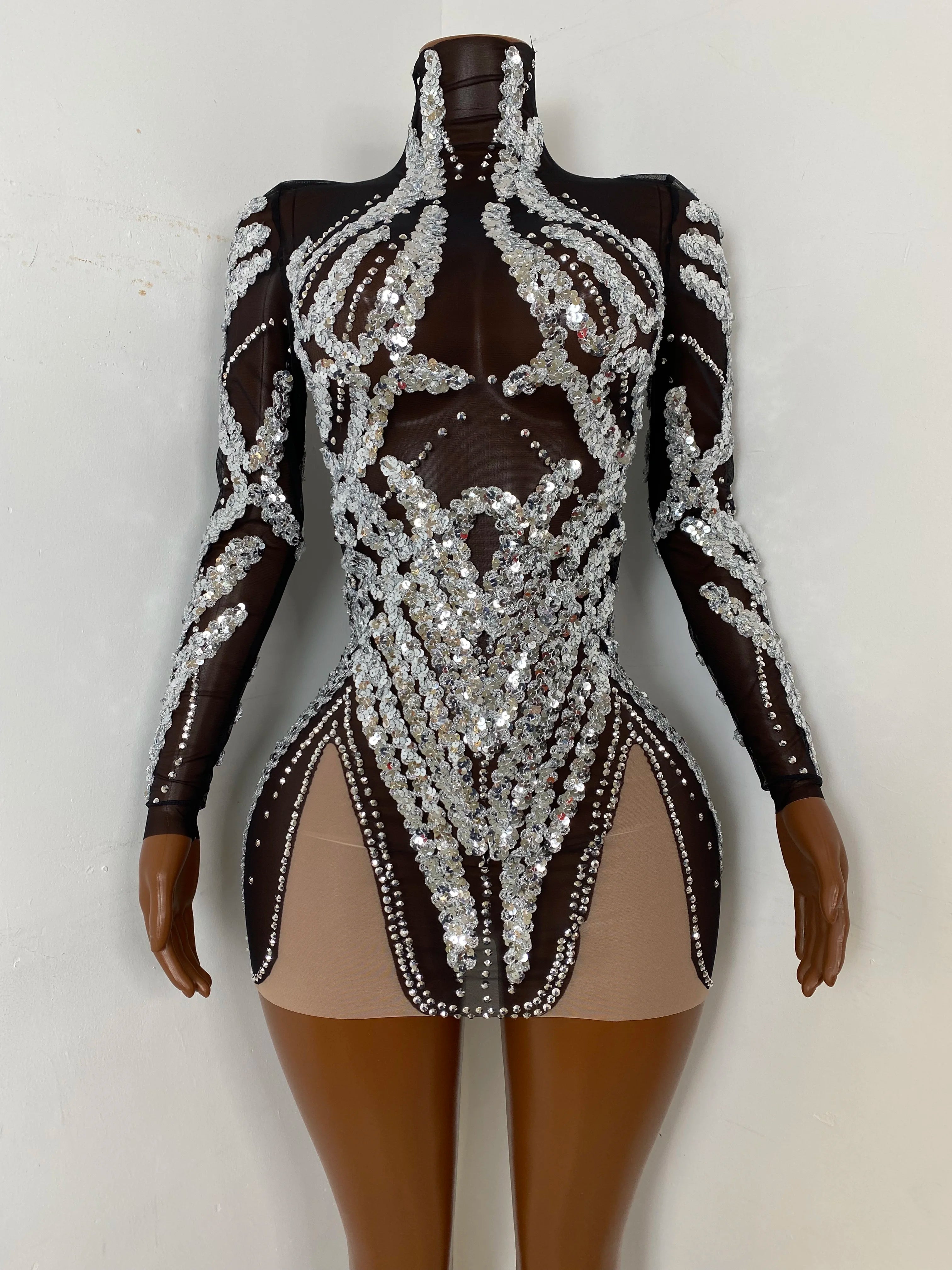 Champagne Sequin Wrap Mini Dress