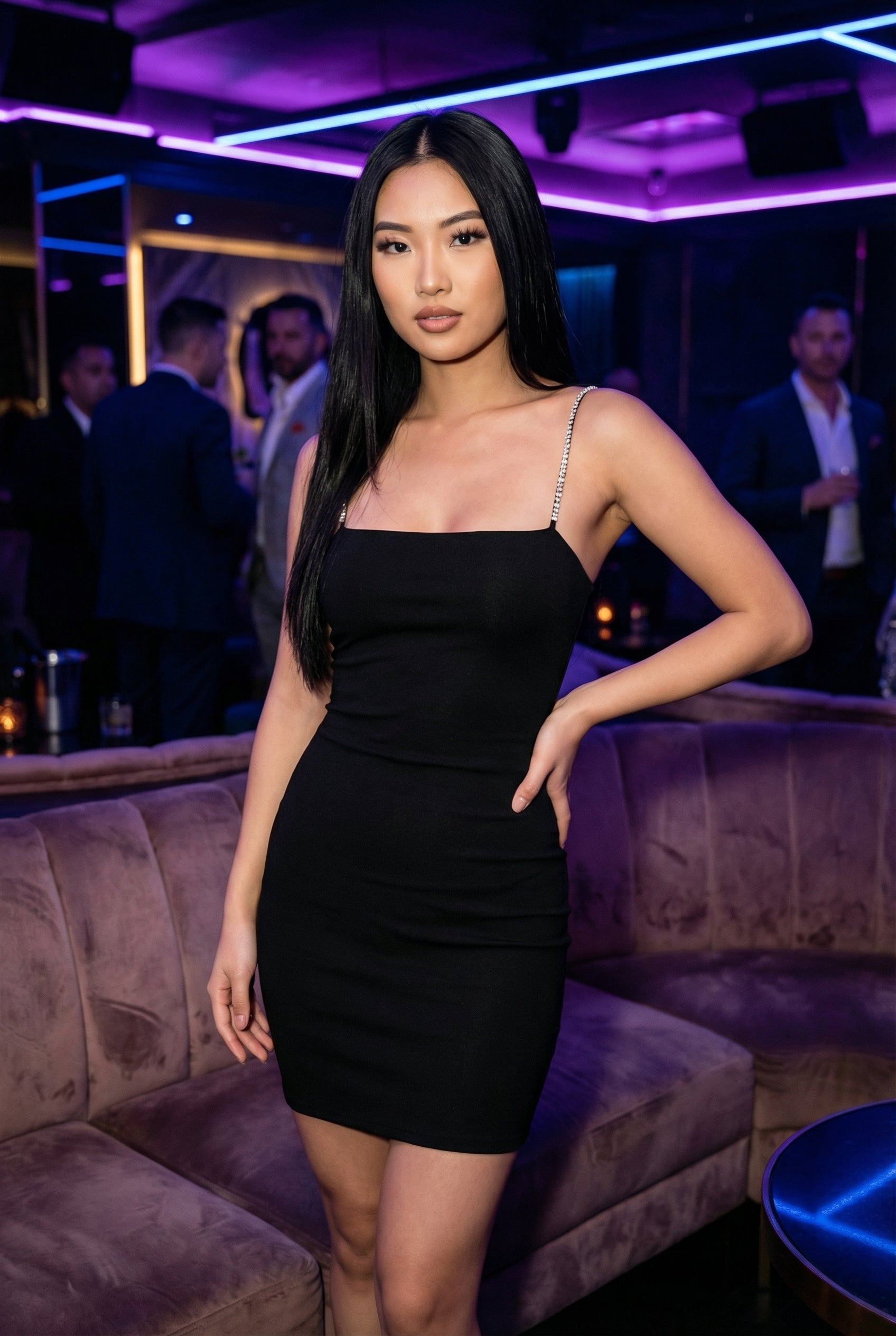 Black Rhinestone Strap Bodycon Dress