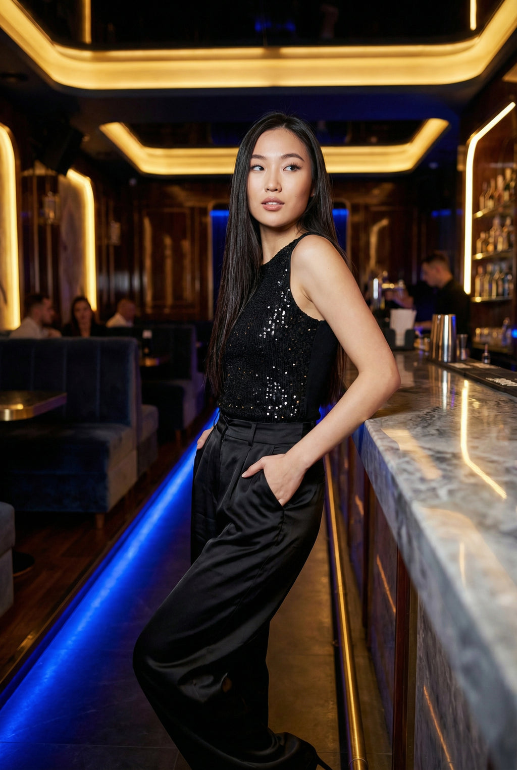 Itaewon Sequin Top + Satin Pants