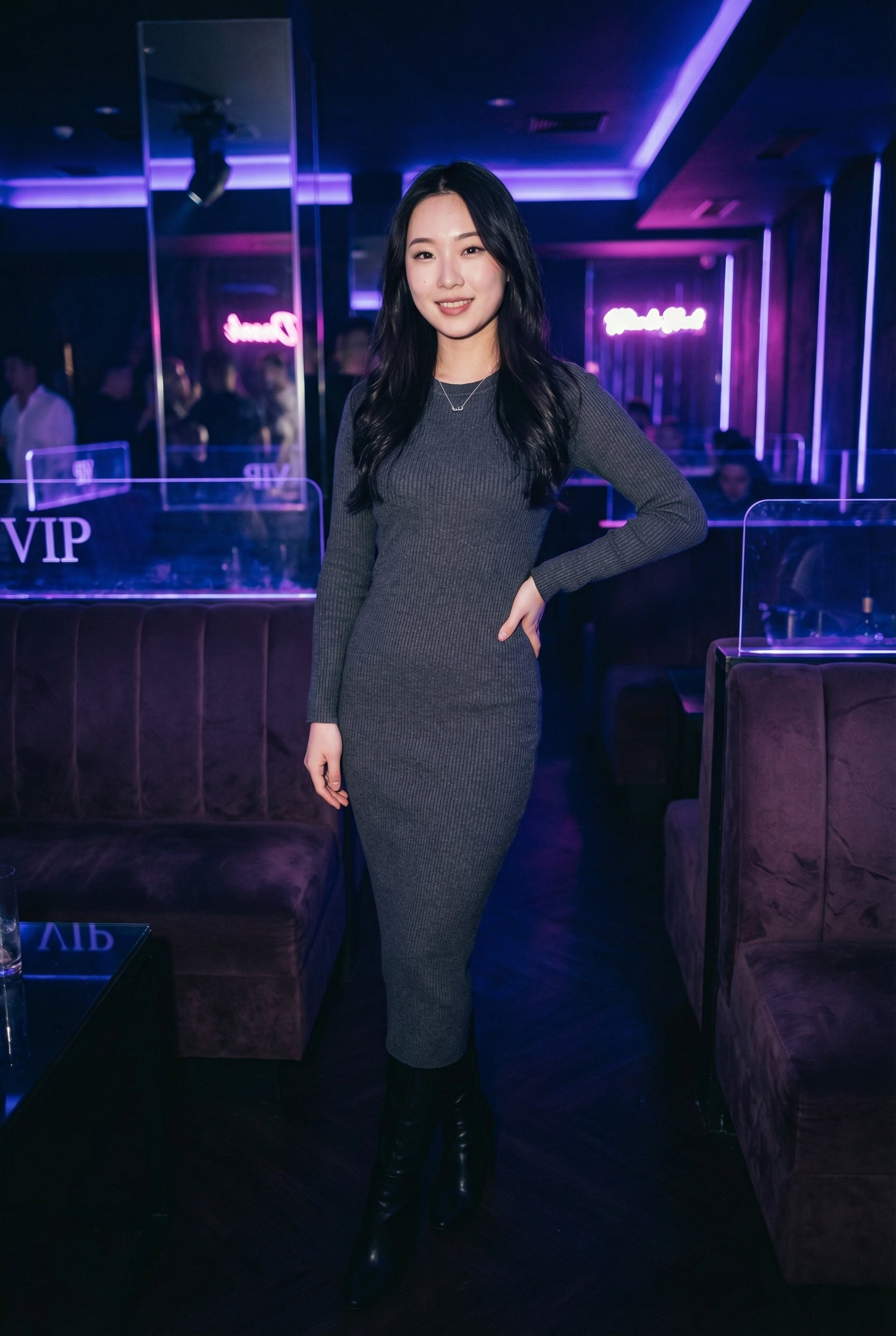Korean Ribbed Knit Bodycon Midi Dress nightclub model photo
